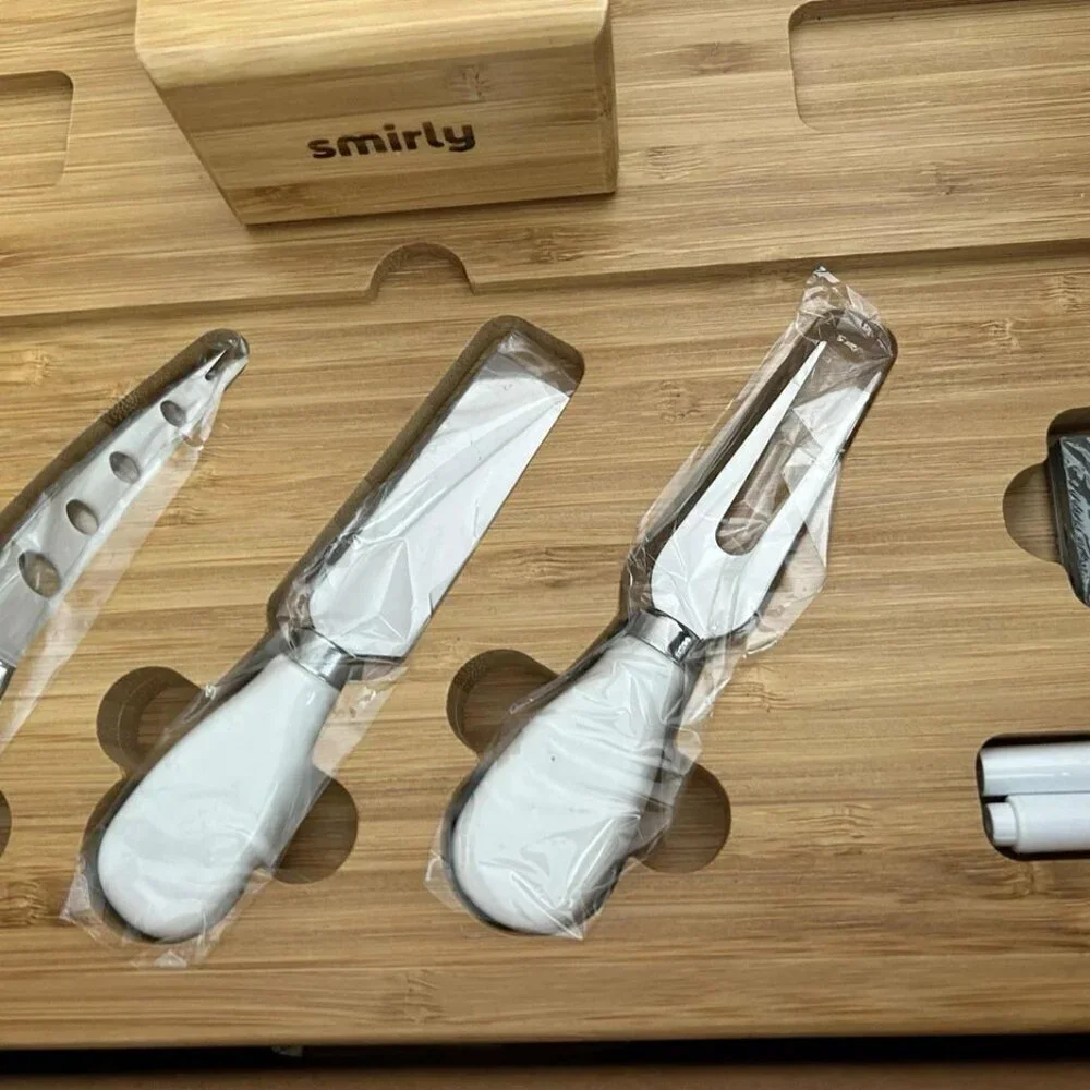 NEW Premium Bamboo Cheeseboard Cheese & Cracker Tray with Utensils